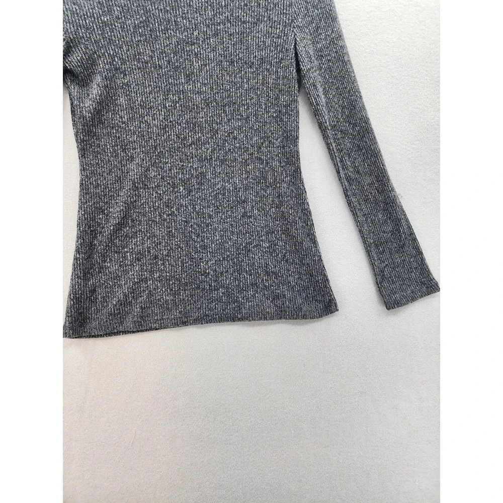 Maison Jules‎ Gray Ribbed Funnel Neck Snap Button Sweater Women Med Long Sleeve